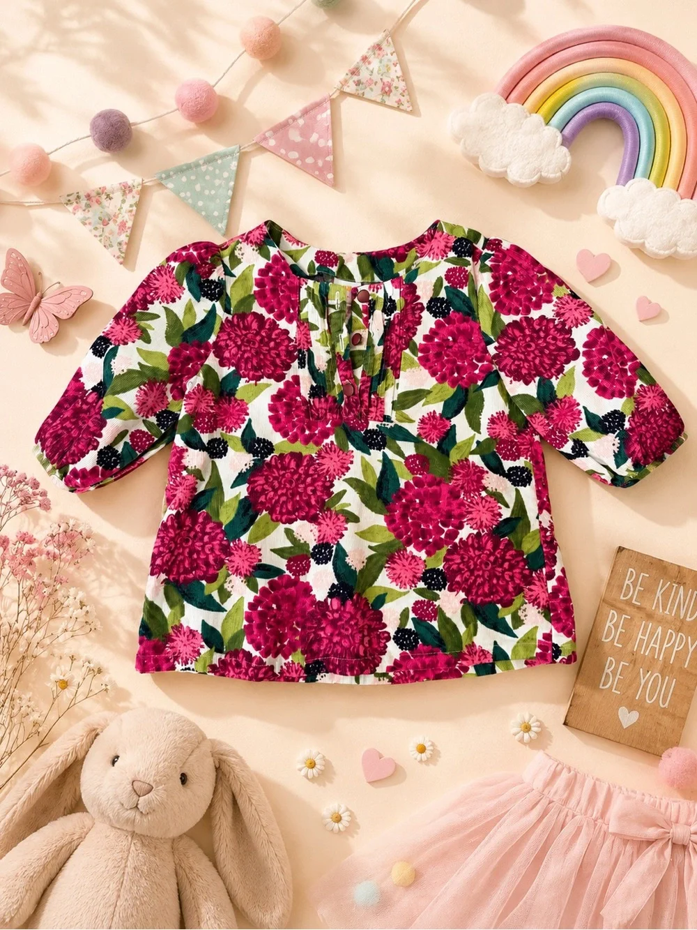 Gymboree Floral Peasant Blouse - Pink & Green